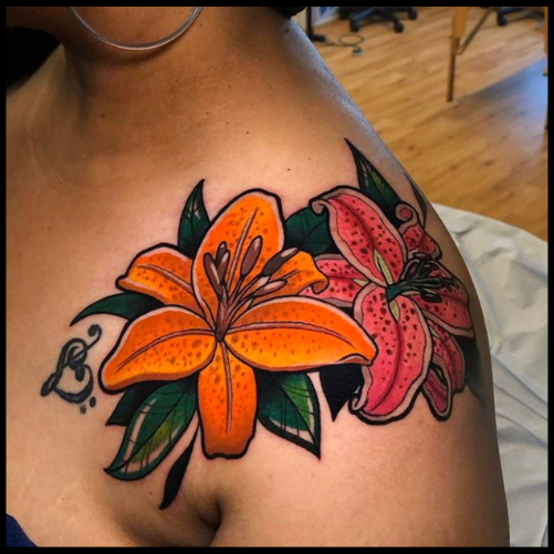 Colorful Lily Flower Tattoo