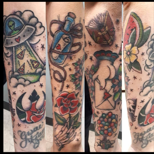Colorful Old School Patchwork Tattoo