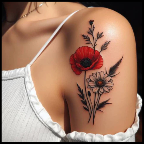 Combined Poppy And Daisy Tattoo