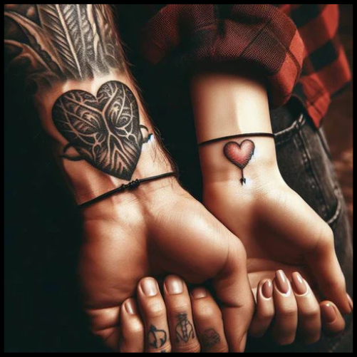 Contrasting Couple Heart Tattoo