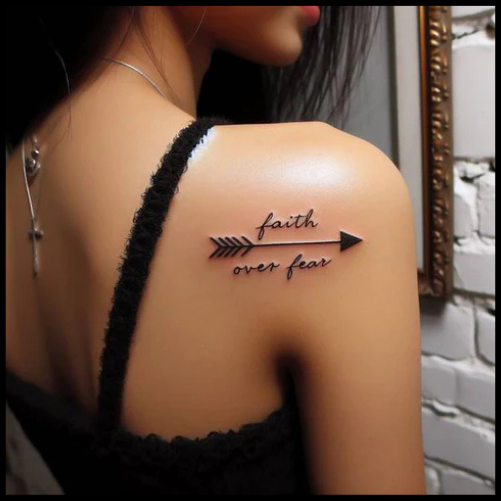 Cursive Faith Over Fear Arrow Tattoo