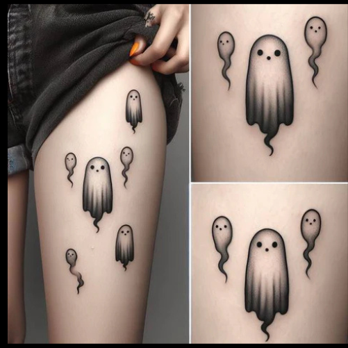 Cute Yet Thoughtful Ghost Patchwork Tattoo