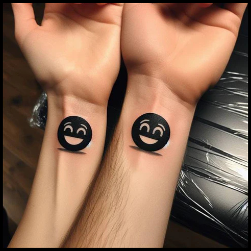 Dainty Couple Tattoo With Delicate Emojis Couple Tattoo Ideas