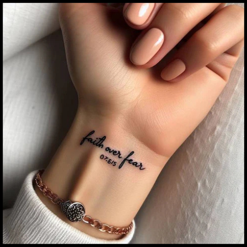 Dainty Faith Over Fear Tattoo On Wrist