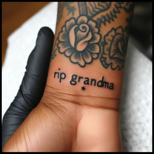 Dainty RIP Grandma Tattoo On Wrist