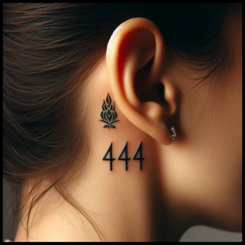 Delicate 444 Tattoo Behind The Ear