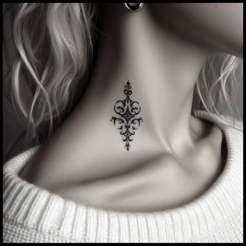 Delicate Gothic Tattoo On Neck