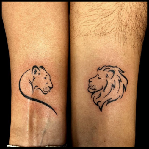 Detailed Lion Couple Tattoo