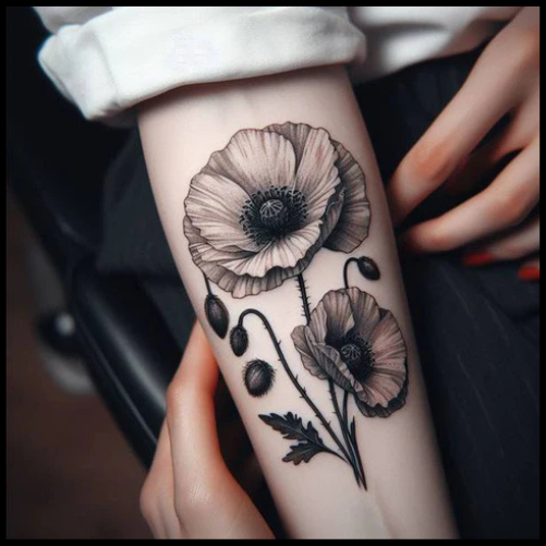 Detailed Poppy Blackwork Tattoo