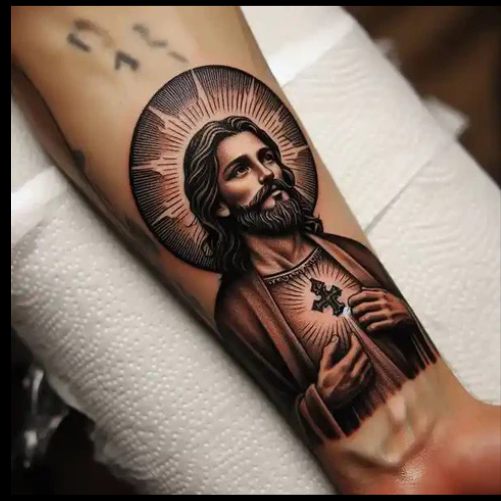 Detailed San Judas Tattoo On Arm