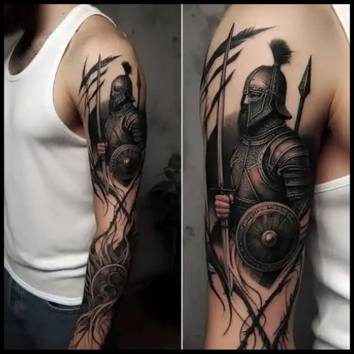 Detailed Warrior Tattoo On Sleeve