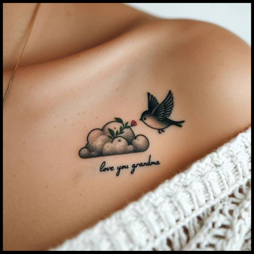 Discreet RIP Grandma Tattoo On Chest