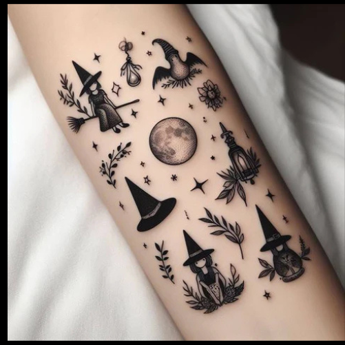 Discreet Witchy Patchwork Tattoo