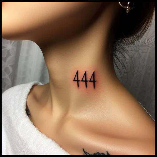 Distorted 444 Tattoo On Neck