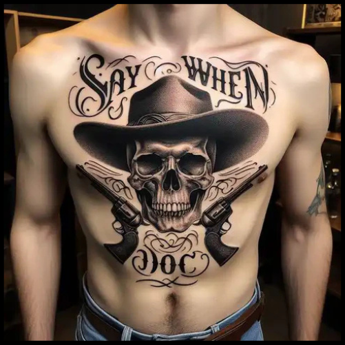 Doc Holliday Chest Tattoo With Vintage Shapes