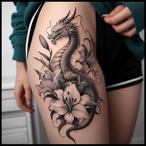 Dragon Lily Flower Tattoo