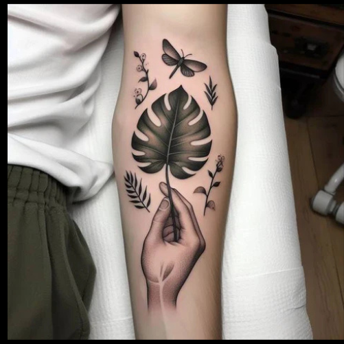 Elegant Monstera Patchwork Tattoo