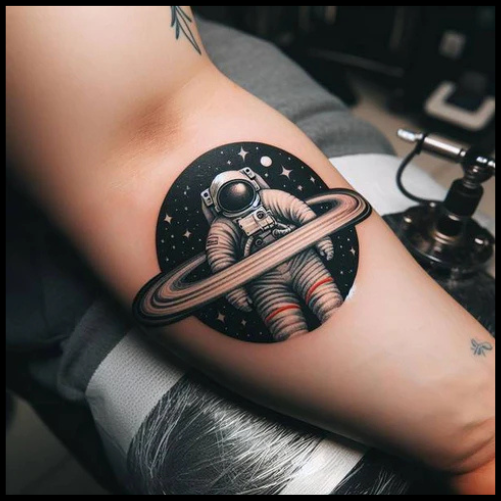 Embark On A Space Odyssey With Saturn And Astronaut Tattoo