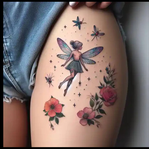 Explicit Display Of Wings And Stars Patchwork Tattoo
