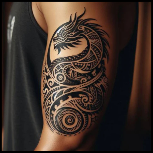 Festive Dragon Polynesian Tattoo