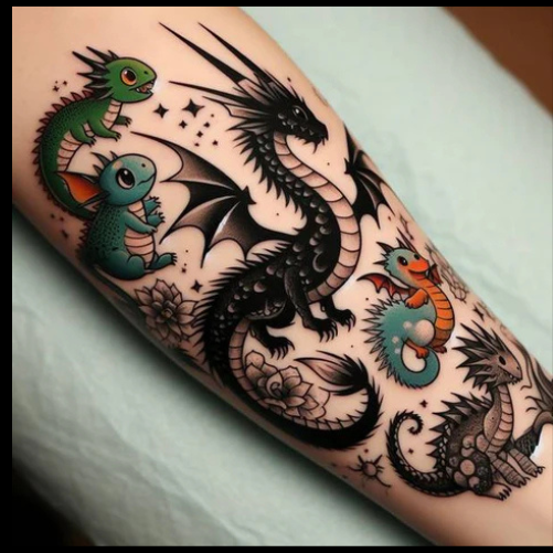 Fiery Dragon Patchwork Tattoo