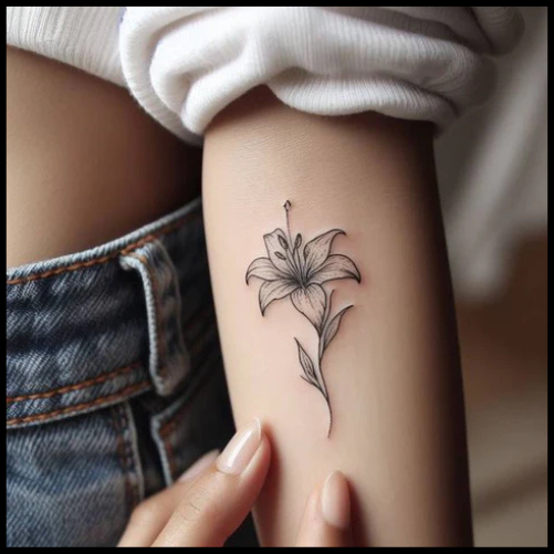 Fine Line Lily Flower Tattoo