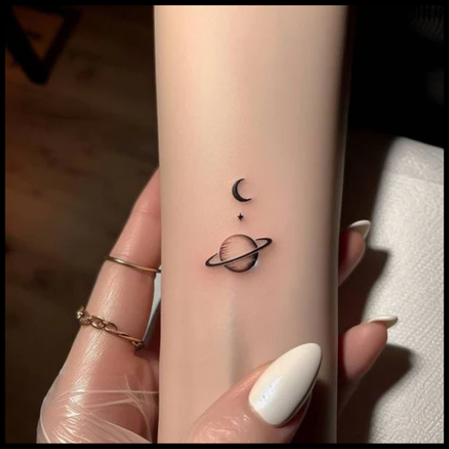 Fly To The Moon And Back With The Moon And Saturn Tattoo