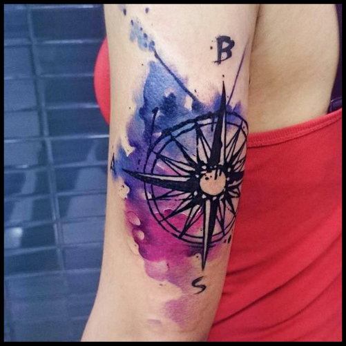 Galaxy Tattoo with Compass