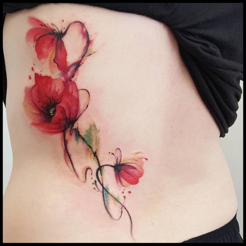 Glistening Watercolor Poppy Tattoo