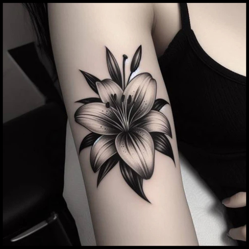 Go Retro With Black And White Lily Flower Tattoo
