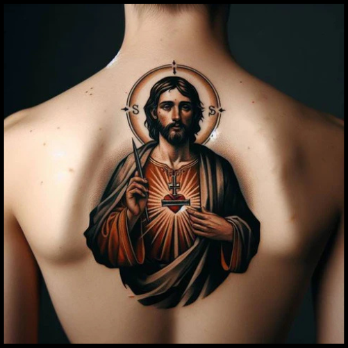 Grandiose San Judas Tattoo On Back