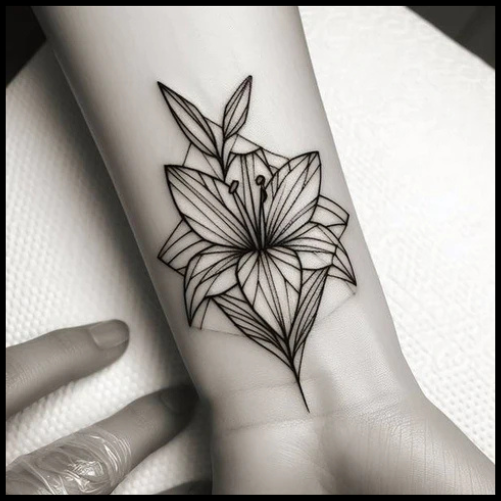 Holding Hands Of The Geometric Lily Flower Tattoo