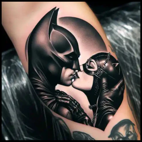 Hyper Realistic Batman And Catwoman Tattoo