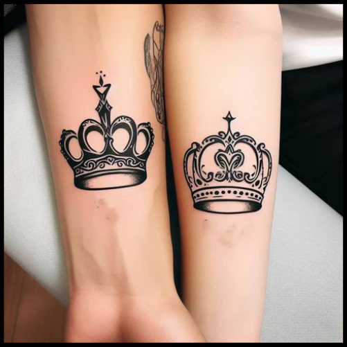 Intricate Crown Couple Tattoo