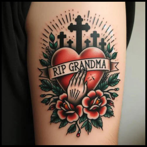 Intricate RIP Grandma Heart Touching Tattoo