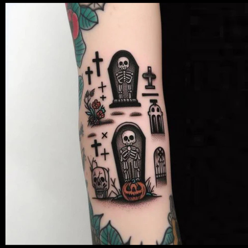 Intriguing Graveyard Patchwork Tattoo