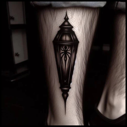 Lampshade Gothic Tattoo On Leg
