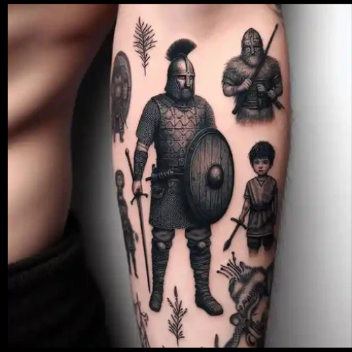 Medieval Warrior Patchwork Tattoo