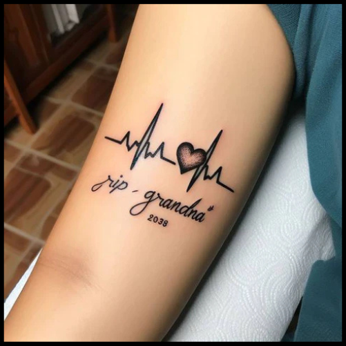 Minimalist RIP Grandma Heartbeat Tattoo With Finesse