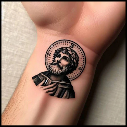 Minimalistic San Judas Tattoo On Wrist
