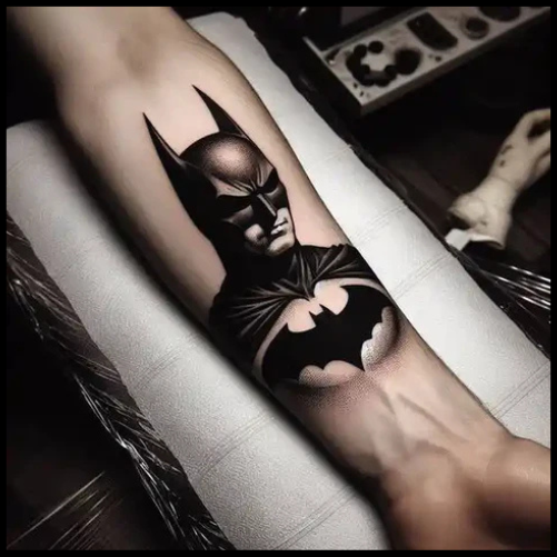Monochromatic Batman Tattoo With Stripes Of White