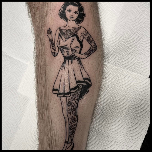 Monochromatic Pin-Up Tattoo
