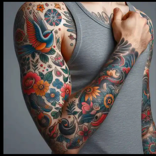 Monochrome Wildflowers On Display Patchwork Tattoo