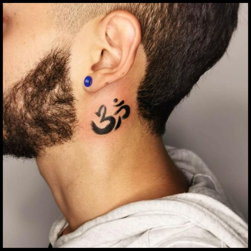 Ohm Symbol On Neck Tattoo