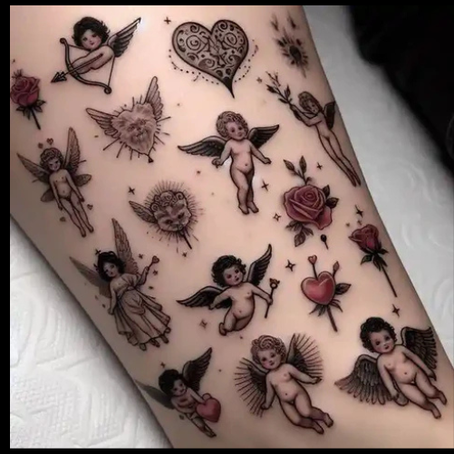 Passionate Cupid Patchwork Tattoo