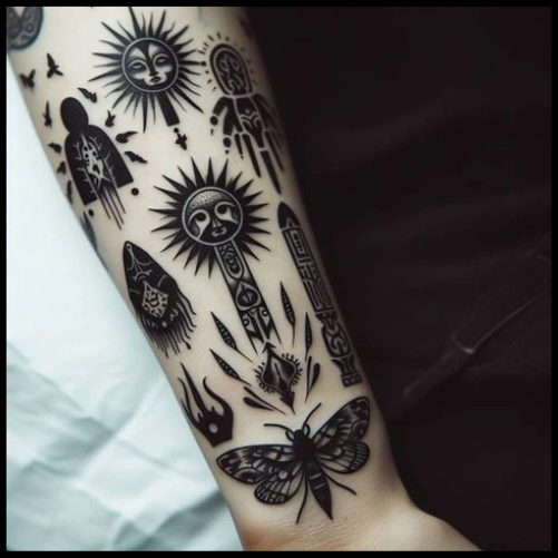 Patchwork Gothic Traditional Tattoo