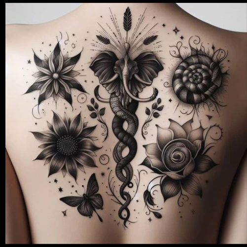 Patchwork Tattoo With Radiant Symbols