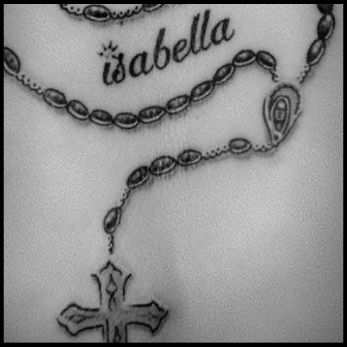 Personalized Names and Dates with Rosary Tattoo