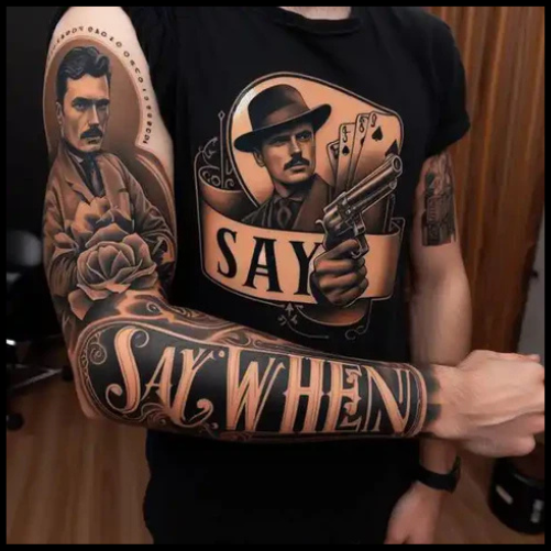 Polished Doc Holliday Sleeve Tattoo With Gentleman Vibes