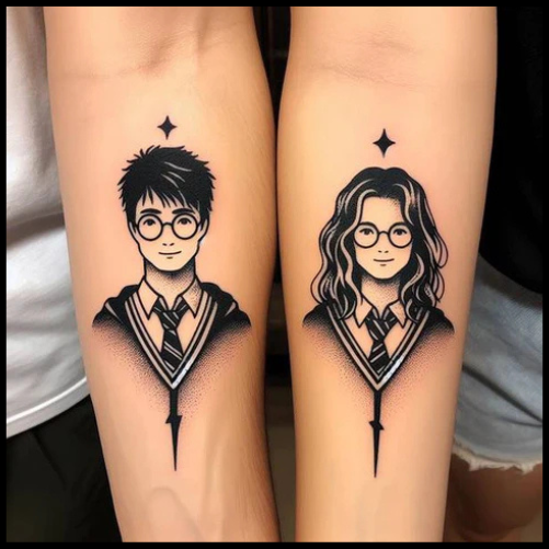 Portrayed Harry Potter Couple Tattoo